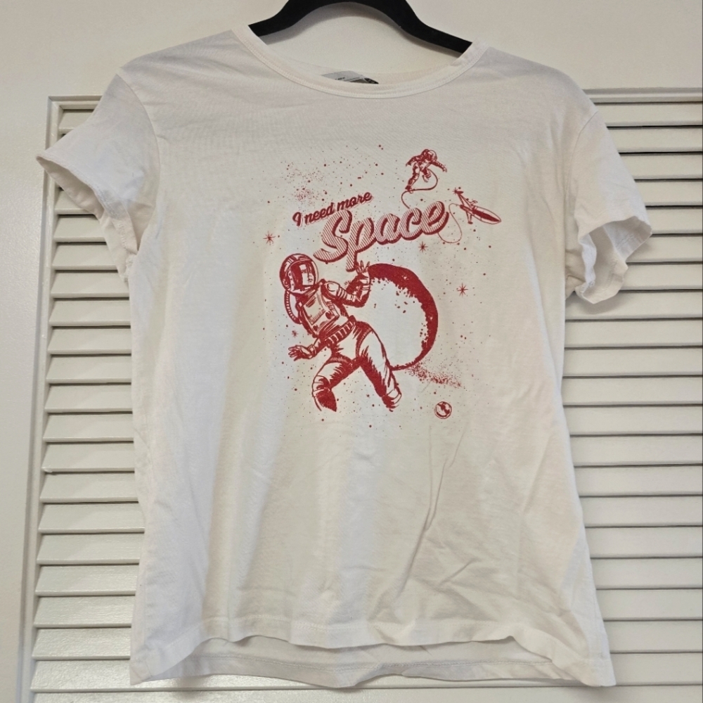 Zara - Sparkly Red & White I Need More Space Graphic Short-Sleeve T-Shirt